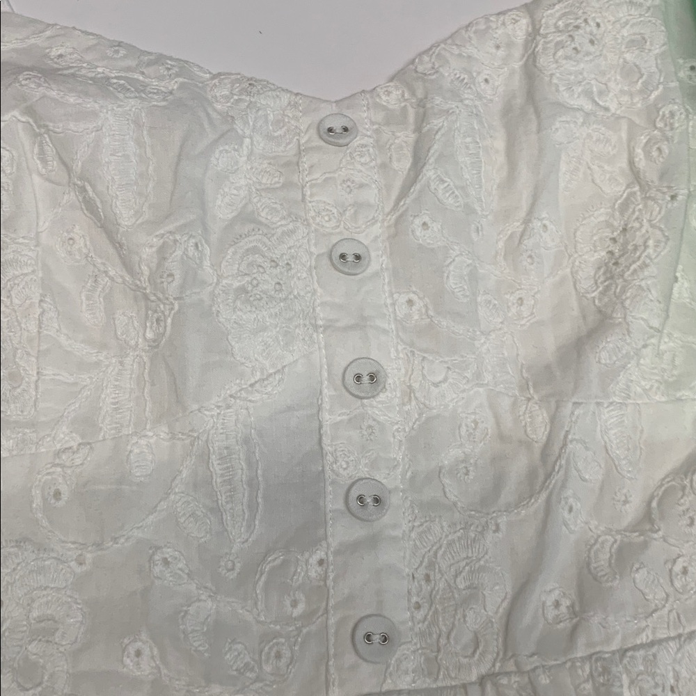 White Eyelet Spaghetti Strap Babydoll Dress - Picture 5 of 12